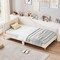 Beige Solid Wood Linen Fabric Daybed with Rivet Tufted Design